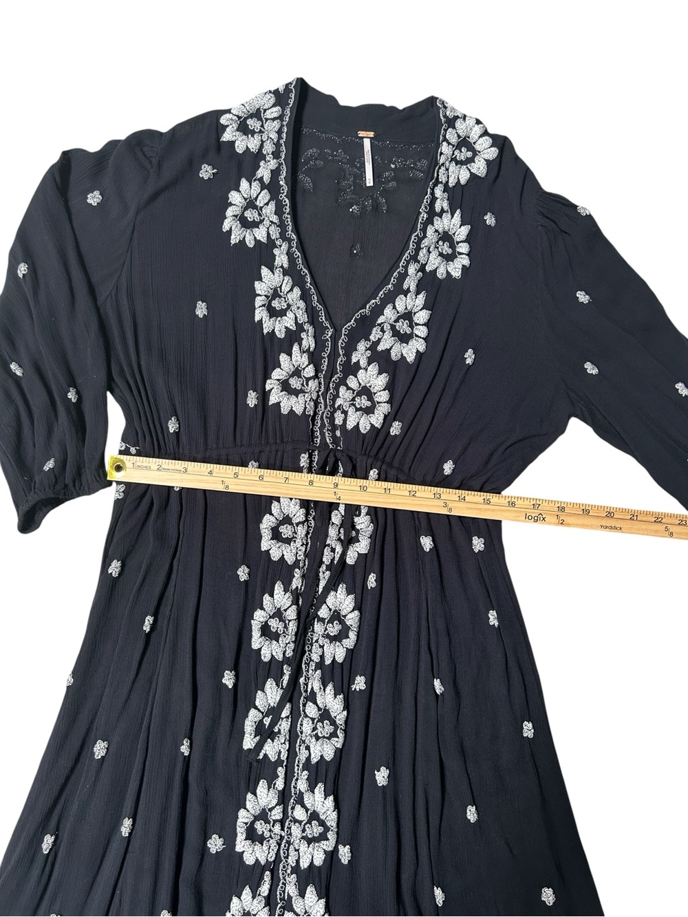 Free People Fable Embroidered Peasant Boho Midi Dress White Floral Embroidery, M - Picture 6 of 11